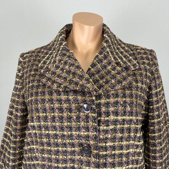 Terry Lewis Classic Luxuries Womens Plus Tweed Coat Gray Yellow Pink size 1X - Picture 2 of 14